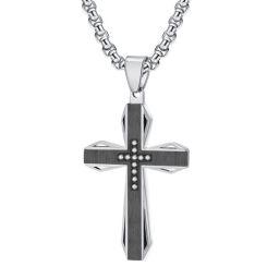 ****COI Titanium Black Silver/Gold Tone Silver/Black Blue Cross Pendant With Cubic Zirconia-02172BB