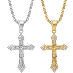 ****COI Titanium Gold Tone/Silver Jesus Cross Pendant With Cubic Zirconia-02174BB