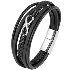 ****COI Titanium Black/Gold Tone/Silver Infinity Genuine Leather Bracelet With Steel Clasp(Length: 8.27 inches)-02182BB