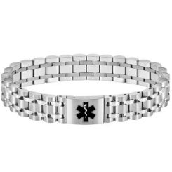 ****COI Titanium Black/Gold Tone/Silver Medical Alert Bracelet With Steel Clasp(Length: 8.07 inches)-02200BB