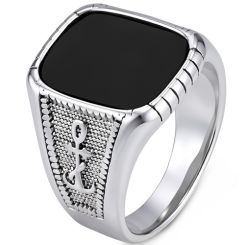 ****COI Titanium Anchor Ring With Black Onyx/Created Red Ruby/Green Emerald-02204BB