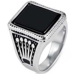 ****COI Titanium Crown Ring With Black Onyx/Created Red Ruby/Green Emerald-02205BB