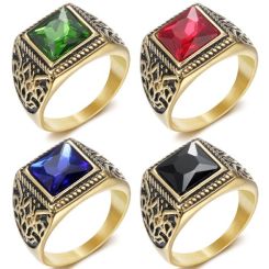 ****COI Titanium Black Gold Tone Ring With Black Onyx/Created Blue Sapphire/Red Ruby/Green Emerald-02214BB