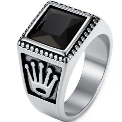 ****COI Titanium Gold Tone/Silver Crown Ring With Black Onyx-02217BB