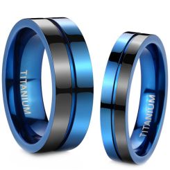 ****COI Titanium Black Blue Center Groove Ring-02222BB
