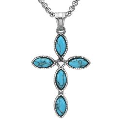 ****COI Titanium Black/Gold Tone/Silver Cross Pendant With Turquoise-02225BB
