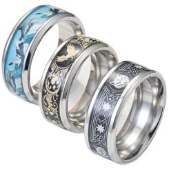 ****COI Titanium Wolf/Eagle/Dolphin Beveled Edges Ring-02227BB