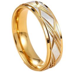 ****COI Titanium Black/Gold Tone Silver Diagonal Grooves Ring-02229BB