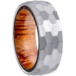 ****COI Titanium Gold Tone/Silver Hammered Ring With Koa Wood-02230BB