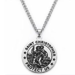 ****COI Titanium Silver/Gold Tone Saint Christopher Protect Us Pendant-02239BB