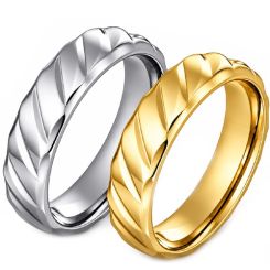 ****COI Titanium Gold Tone/Silver Diagonal Groove Ring-02246BB