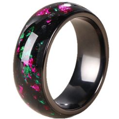 ****COI Black Titanium Meteorite Ring With Purple Amethyst & Created Green Emerald-02265BB