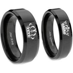 *COI Black Titanium King Queen Crown Beveled Edges Ring-JT3770