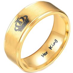 *COI Gold Tone Titanium King Crown Step Edges Ring - 3988