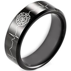 COI Black Titanium Firefighter Heartbeat Ring-JT3901