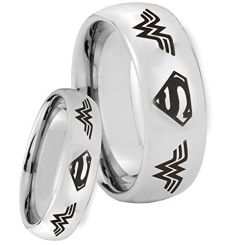 **COI Titanium Super Man & Wonder Women Dome Court Ring - 4655