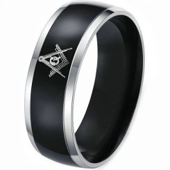 *COI Titanium Black Silver Masonic Beveled Edges Ring - 3589