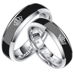 **COI Titanium King Queen Crown Beveled Edges Ring-JT5131