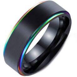 **COI Black Titanium Rainbow Color Step Edges Ring-5283