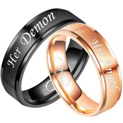 COI Titanium Black/Rose Her Demon His Angel Step Edges Ring-5335