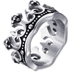 COI Titanium Black Silver King Crown Ring-5780