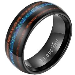 COI Black Titanium Crushed Opal and Wood Dome Court Ring-JT5794