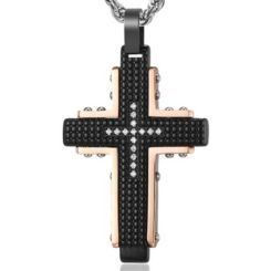 COI Titanium Black Rose Cross Pendant With Cubic Zirconia-5844