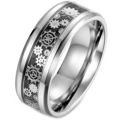 **COI Titanium Gears Beveled Edges Ring With Carbon Fiber-5899