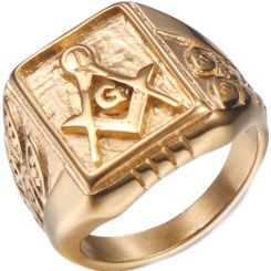 *COI Gold Tone Titanium Masonic Ring-6015