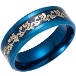 *COI Titanium Blue/Black/Silver Dragon Beveled Edges Ring-6847