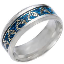 *COI Titanium Dolphin Blue/Gold Tone/Silver Meteorite Beveled Edges Ring-6850