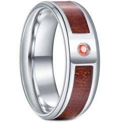 *COI Titanium Wood Beveled Edges Ring With Cubic Zirconia-6885BB