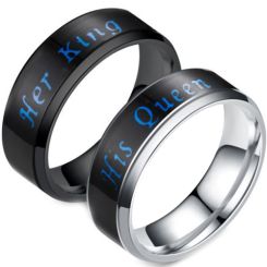 *COI Titanium His Queen Her King Beveled Edges Ring-6888BB