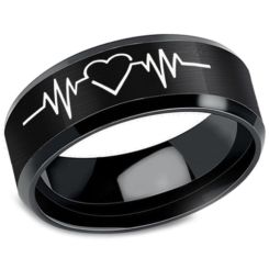 *COI Black Titanium Heartbeat & Heart Beveled Edges Ring-6892BB