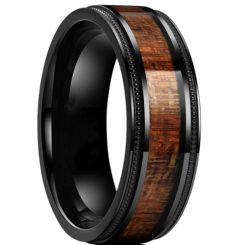 *COI Black Titanium Milgrain Step Edges Ring With Wood-6899AA