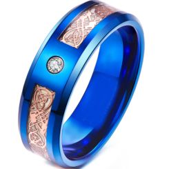 **COI Blue Titanium Luminous Dragon Beveled Edges Ring With Cubic Zirconia-6920AA