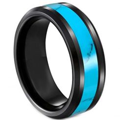 **COI Black Titanium Turquoise Beveled Edges Ring-6921AA