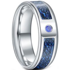 **COI Titanium Dragon Beveled Edges Ring With Created Blue Sapphire-6924AA