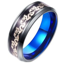 **COI Titanium Black Blue Dragon Beveled Edges Ring-6925AA
