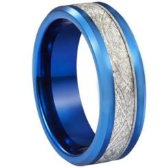 **COI Blue Titanium Beveled Edges Ring With Meteorite-6936AA