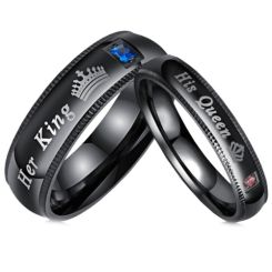 **COI Black Titanium His Queen/Her King & Crown Ring With Cubic Zirconia-6942AA