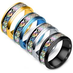 **COI Titanium Black/Blue/Gold Tone/Silver Rainbow Pride Dragon Beveled Edges Ring-6943AA