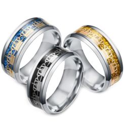 **COI Titanium Black/Gold Tone/Blue Silver King Crown Beveled Edges Ring-6945AA