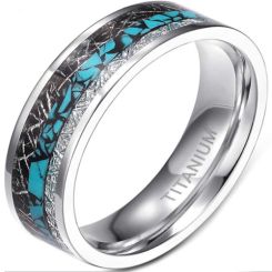 **COI Titanium Turquoise & Meteorite Pipe Cut Flat Ring-6952AA