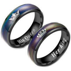 **COI Black Titanium Rainbow Color King Queen Crown Ring-6957AA
