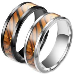 **COI Titanium Black/Silver Black Brown Camo Beveled Edges Ring-6974AA