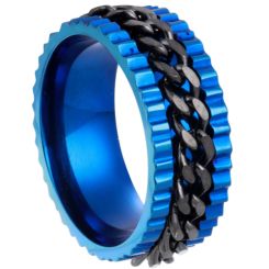 **COI Titanium Black Blue Keychain Link Ring-6995AA