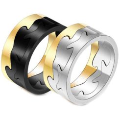 **COI Titanium Gold Tone Black/Silver Puzzle Ring-7010AA