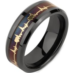 **COI Black Titanium Heartbeat & Heart Beveled Edges Ring-7031AA