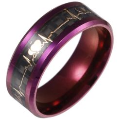 **COI Purple Titanium Heartbeat & Heart Beveled Edges Ring-7032AA